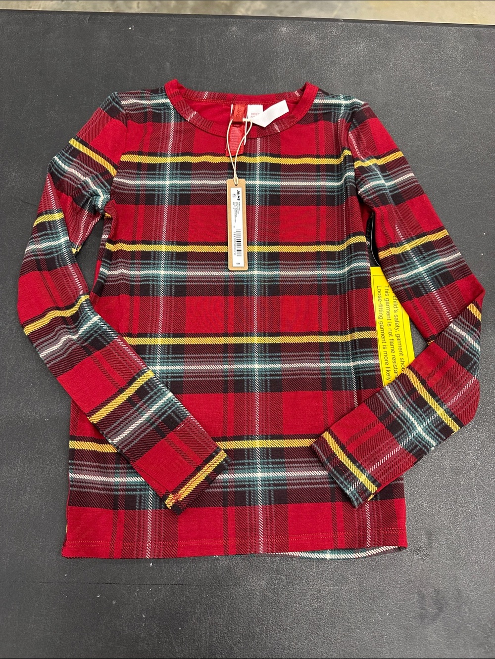 SKIMS Kids Red Plaid Long-Sleeve PAJAMA Top SIZE 8 NWT Top Only